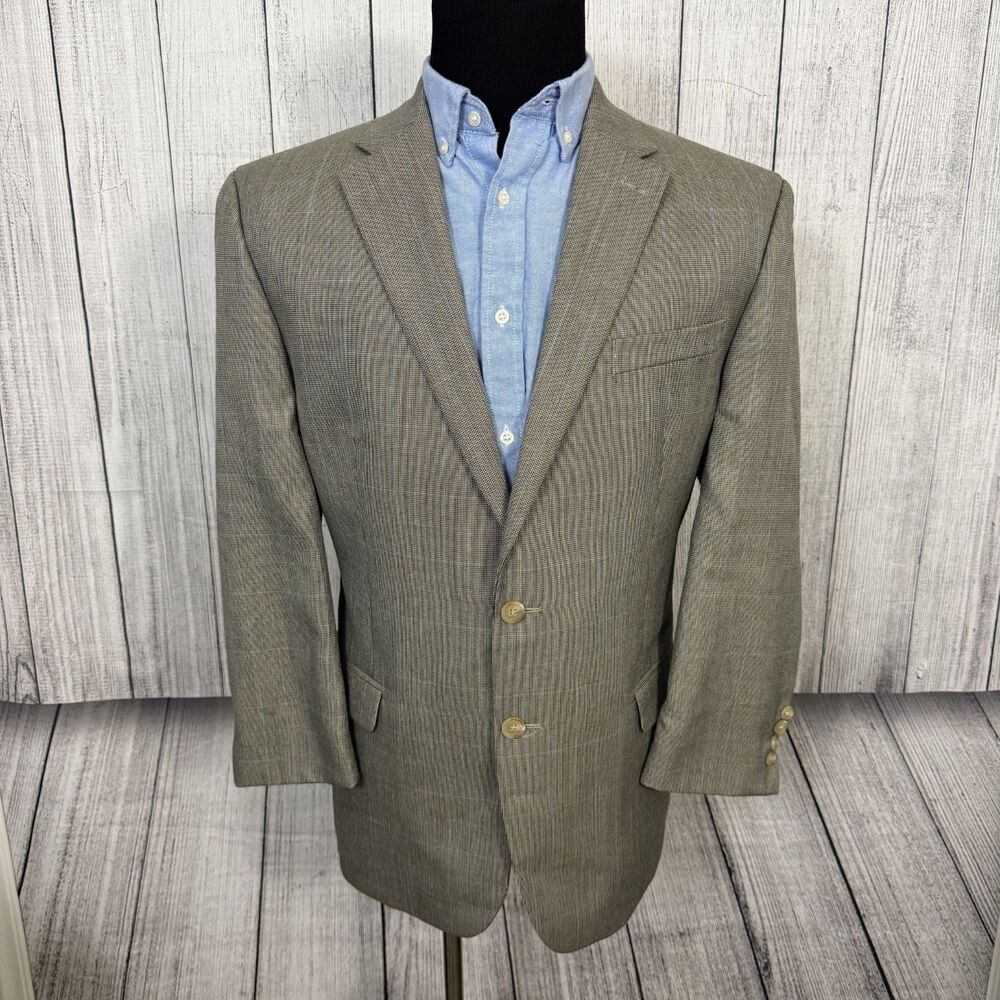 Lauren Ralph Lauren 44R Tan Houndstooth Polyester Blend 2-Button Sports Coat
